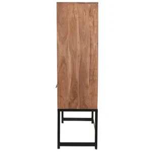 excellents soldes Buffet Haut En Bois Massif Et Métal Noir 1 Portes 2 Tiroirs L95 Cm STICK 13