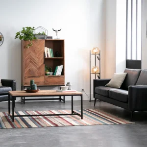 excellents soldes Buffet Haut En Bois Massif Et Métal Noir 1 Portes 2 Tiroirs L95 Cm STICK 19