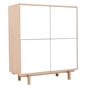Buffet Haut Scandinave Bois Et Blanc 4 Portes L110 Cm SID 12