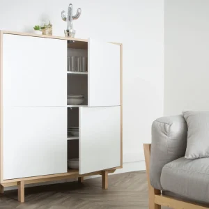 Buffet Haut Scandinave Bois Et Blanc 4 Portes L110 Cm SID 20