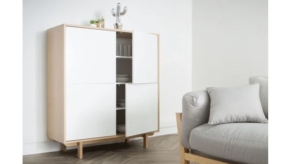 Buffet Haut Scandinave Bois Et Blanc 4 Portes L110 Cm SID 7
