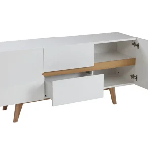 Buffet Scandinave Blanc Brillant Et Bois Clair 2 Portes 2 Tiroirs L160cm MELKA 10