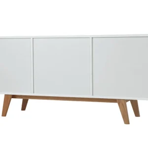 Buffet Scandinave Blanc Brillant Et Bois Clair 2 Portes 2 Tiroirs L160cm MELKA 12