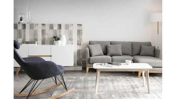 Buffet Scandinave Blanc Brillant Et Bois Clair 2 Portes 2 Tiroirs L160cm MELKA 6