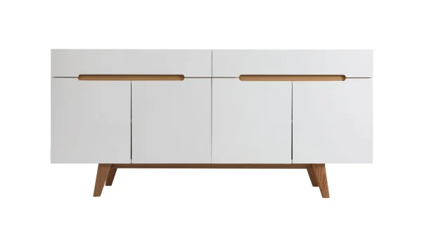 Buffet Scandinave Blanc Brillant Et Finition Bois L180cm MELKA 1