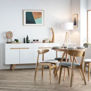 Buffet Scandinave Blanc Brillant Et Finition Bois L180cm MELKA 17
