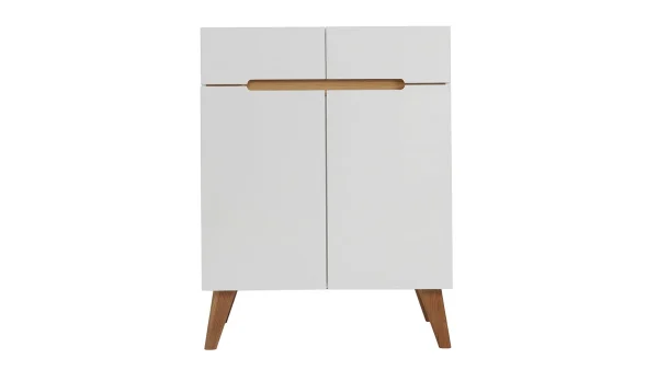 Buffet Scandinave Blanc Et Bois 2 Portes 2 Tiroirs L80cm MELKA 1