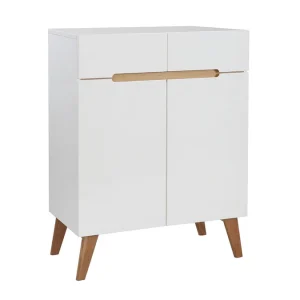 Buffet Scandinave Blanc Et Bois 2 Portes 2 Tiroirs L80cm MELKA 12
