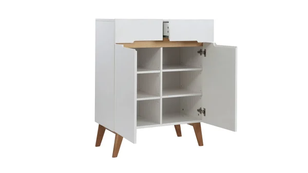 Buffet Scandinave Blanc Et Bois 2 Portes 2 Tiroirs L80cm MELKA 4