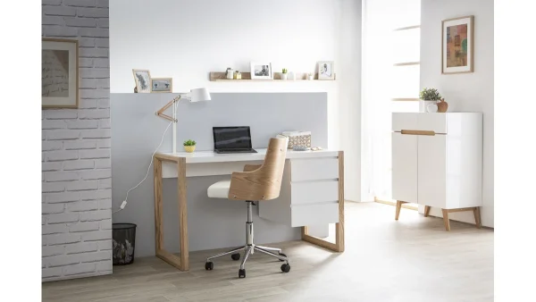 Buffet Scandinave Blanc Et Bois 2 Portes 2 Tiroirs L80cm MELKA 7