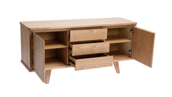 Buffet Scandinave En Bois Clair 2 Portes 3 Tiroirs L160 Cm FIFTIES 4