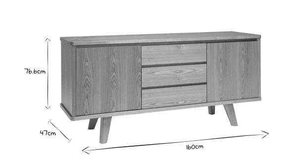 Buffet Scandinave En Bois Clair 2 Portes 3 Tiroirs L160 Cm FIFTIES 10
