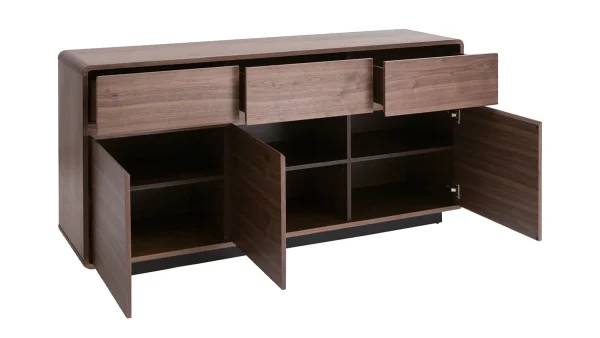 Buffet Vintage Bois Foncé Noyer 3 Portes 3 Tiroirs L160 Cm JAKO à prix réduits 6