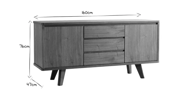magasins pas chers Buffet Vintage Bois Noyer 2 Portes 3 Tiroirs L160 Cm FIFTIES 8