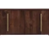 Officielle Buffet Vintage En Bois Foncé Manguier Massif Et Métal Doré 4 Portes Gravées L138 Cm REKHA 23