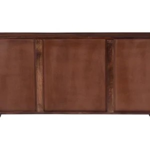 Buffet Vintage En Bois Foncé Manguier Massif Et Métal Doré 4 Portes Gravées L138 Cm REKHA 17