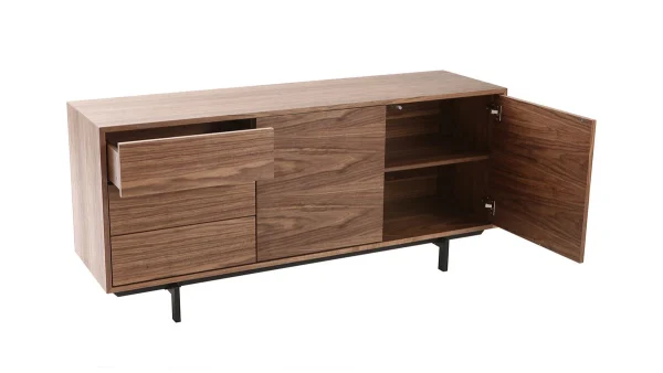 Buffet Vintage En Bois Foncé Noyer 2 Portes 3 Tiroirs L160 Cm MANNY mode tendance 4