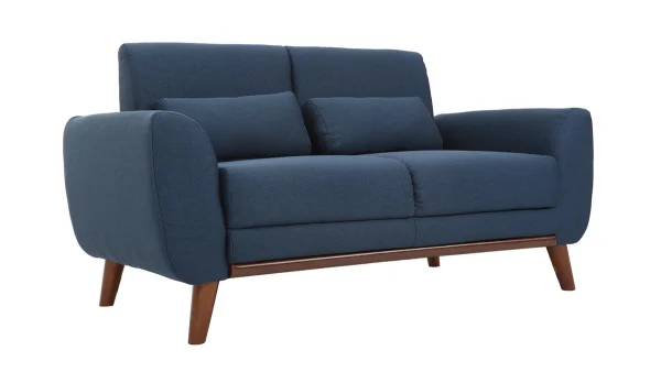 Canapé 2 Places En Tissu Bleu Foncé Et Bois Foncé EKTOR 3