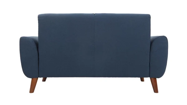 Canapé 2 Places En Tissu Bleu Foncé Et Bois Foncé EKTOR 4