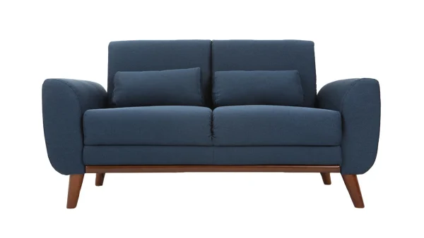 Canapé 2 Places En Tissu Bleu Foncé Et Bois Foncé EKTOR 1