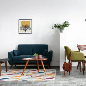 Canapé 2 Places En Tissu Bleu Foncé Et Bois Foncé EKTOR 17