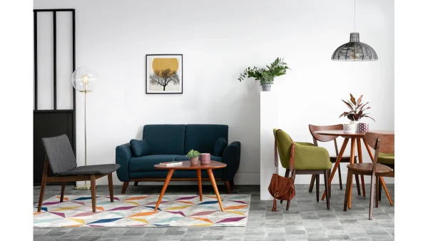 Canapé 2 Places En Tissu Bleu Foncé Et Bois Foncé EKTOR 6