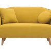 Canapé 2 Places En Tissu Effet Velours Jaune Moutarde Et Bois Clair FOLK 28