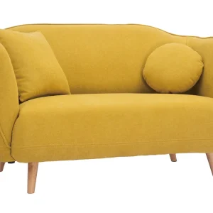 Canapé 2 Places En Tissu Effet Velours Jaune Moutarde Et Bois Clair FOLK 12