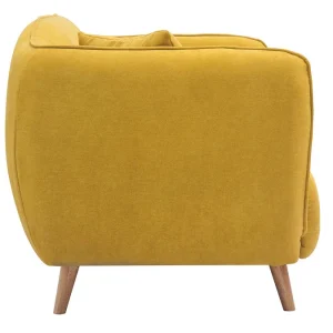 Canapé 2 Places En Tissu Effet Velours Jaune Moutarde Et Bois Clair FOLK 14