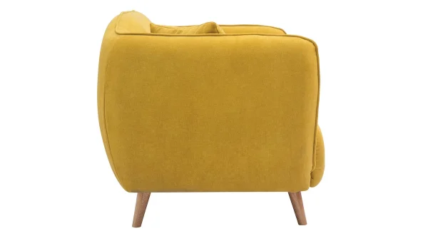 Canapé 2 Places En Tissu Effet Velours Jaune Moutarde Et Bois Clair FOLK 4