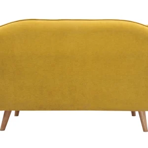 Canapé 2 Places En Tissu Effet Velours Jaune Moutarde Et Bois Clair FOLK 16
