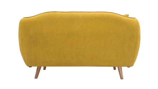 Canapé 2 Places En Tissu Effet Velours Jaune Moutarde Et Bois Clair FOLK 5