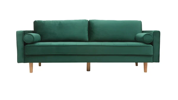 styles dernier cri Canapé 3-4 Places En Tissu Velours Vert émeraude Et Bois Clair IMPERIAL 1