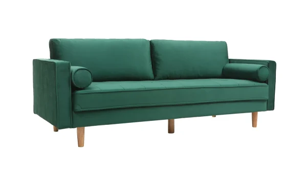 styles dernier cri Canapé 3-4 Places En Tissu Velours Vert émeraude Et Bois Clair IMPERIAL 3
