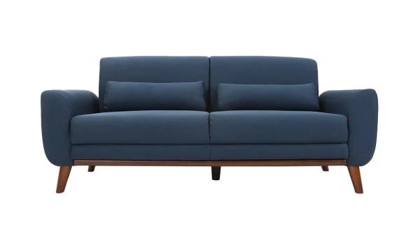 Canapé 3 Places En Tissu Bleu Foncé Et Bois Foncé EKTOR 1