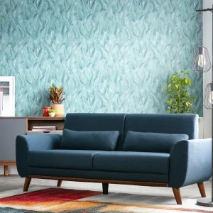 Canapé 3 Places En Tissu Bleu Foncé Et Bois Foncé EKTOR 16