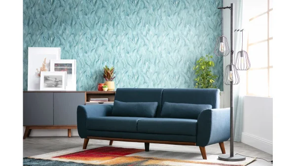Canapé 3 Places En Tissu Bleu Foncé Et Bois Foncé EKTOR 6