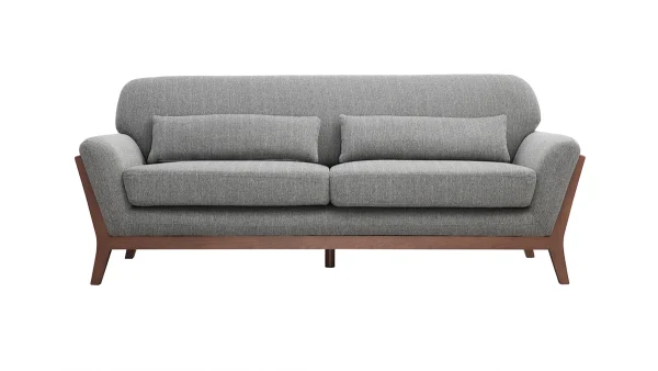Canapé 3 Places En Tissu Gris Et Bois Foncé YOKO grande surprise 1