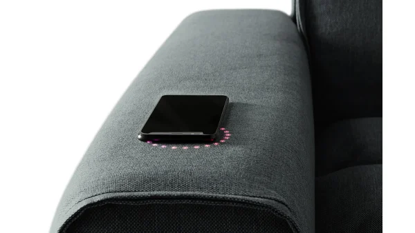 se précipiter pour acheter Canapé Connecté 3 Places En Tissu Gris Foncé 6