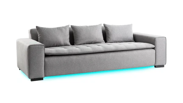 pas cher Canapé Connecté 4 Places En Tissu Gris Clair 3