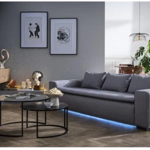 pas cher Canapé Connecté 4 Places En Tissu Gris Clair 26