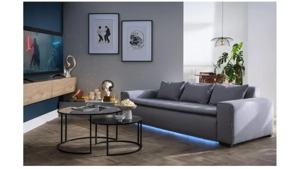 pas cher Canapé Connecté 4 Places En Tissu Gris Clair 9