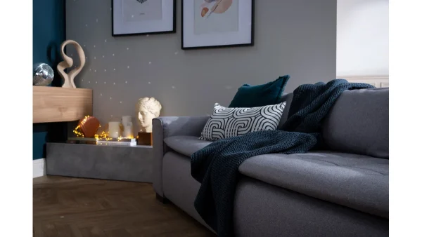 pas cher Canapé Connecté 4 Places En Tissu Gris Clair 10