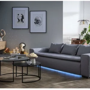 Canapé Connecté 4 Places Tissu Gris Foncé 23