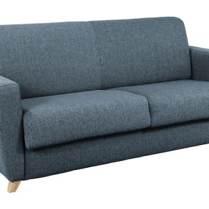 Canapé Convertible 3 Places En Tissu Bleu Et Bois Clair Avec Matelas L140 Cm 12 Cm GRAHAM 13