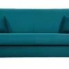 Canapé Convertible 3 Places En Tissu Bleu Paon Et Bois Clair Avec Matelas 12 Cm SKANDY 31