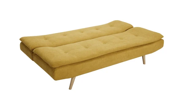 Canapé Convertible 3 Places En Tissu Effet Velours Jaune Moutarde Et Bois Clair SENSO 7