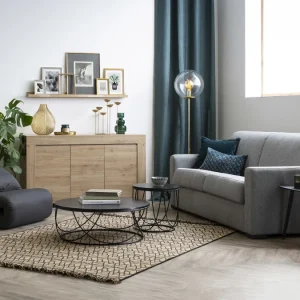 Canapé Convertible 3 Places En Tissu Gris Avec Matelas 12 Cm DOME 21