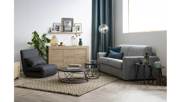 Canapé Convertible 3 Places En Tissu Gris Avec Matelas 12 Cm DOME 7