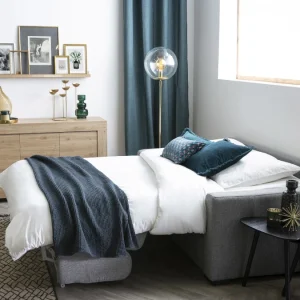 Canapé Convertible 3 Places En Tissu Gris Avec Matelas 12 Cm DOME 23
